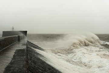 Storm Dennis, High Tide, Waves, Porthcawl, Wales, UK