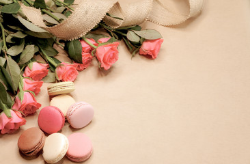 Flowers and macarons.