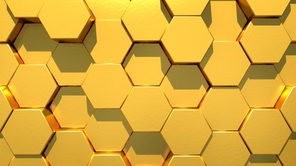 Abstract geometric honey gold hexagone background. Golden geometric surface background.