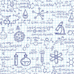 School chemical formulas .Notebook school paper.Handwritten formulas background.Letters and numbers .
