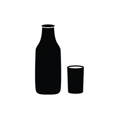 bottle of milk icon and glass - black vector