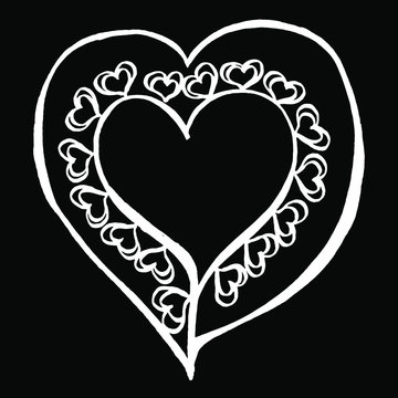  Vector image. Close-up abstract heart on an isolated black background. Cover design, tattoo, clothing print.
