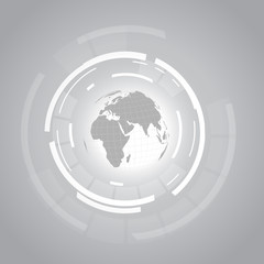 Vector : World map with abstract circle on gray background
