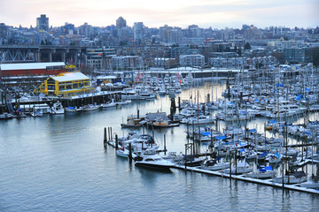 Above view of boats in a wintertime bay 