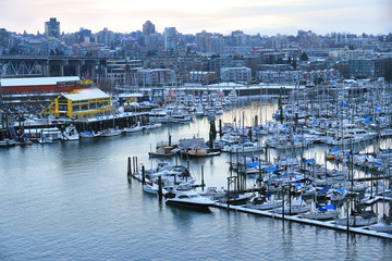 Fototapeta na wymiar Above view of boats in a wintertime bay 