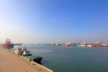 Fototapeta premium shipbuilding plant wharf scenery, Luannan County, Hebei Province, China