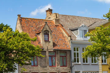 Typical rooftops of the ancient houses in Bruges (Belgium, Europe)