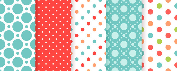 Polka dot, circle pattern. Scrapbook seamless background. Vector. Abstract, geometric texture with spots and rounds. Retro wallpaper design. Simple trendy textile print. Color illustration.