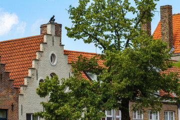Fototapeta premium Typical rooftops of the ancient houses in Bruges (Belgium, Europe)
