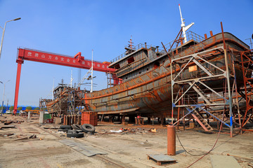 Fototapeta na wymiar Ships under construction in shipyards, Luannan County, Hebei Province, China
