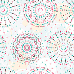 Ethnic Mandalas Seamless pattern. Tribal background with geometric ornament. Hand Drawn doodle Circles of simple geometric shapes. Vector illustration