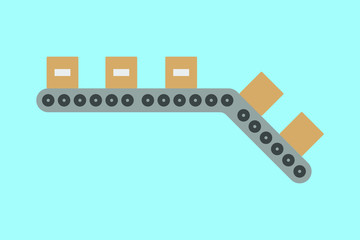 Atomated food production line concept. Conveyor belt production system. Thin line style illustration.