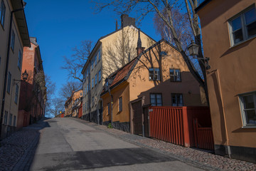 Old houses from 1700s and 1800s in Stockholm district of Södermalm