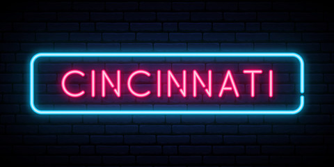 Cincinnati neon sign. Bright light signboard. Vector banner.