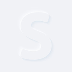 Vector button letter of alphabet S. Bright white gradient neumorphic effect character type icon. Internet gray symbol isolated on a background.