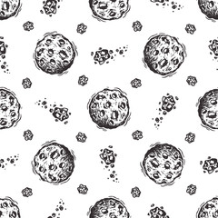 Meteor Shower. Outer Space Seamless pattern. Hand Drawn Doodle Meteorites, Asteroids. Cosmos Background. Galaxy. Vector Universe © AllNikArt