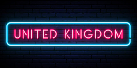Obraz premium United Kingdom neon sign. Bright light signboard. Vector banner.