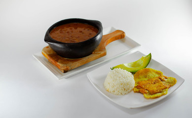 Bean casserole soup with rice, avocado 