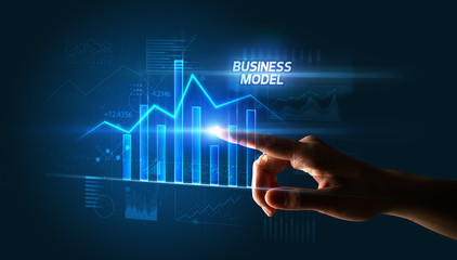 Hand touching BUSINESS MODEL button, business concept