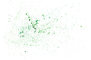 Green watercolor splashes isolated on black background. Color paint splatter