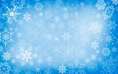 blue winter new year background with white snowflakes