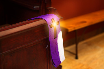 sacred stole in the church at the confessional - 323501591