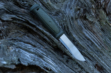 Hunting knife with a fixed blade. Knife with a Scandinavian blade.