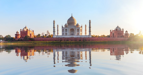 Famous Taj Mahal, panoramic view from Mehtab Bagh, Agra, Uttar Pradesh, India