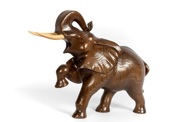 wooden figure of a elephant isolated on background.