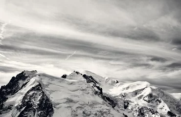Crédence de cuisine en verre imprimé Mont Blanc Mont Blanc is the highest mountain in Europe. Black and white landscape in the Alps.