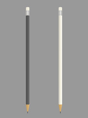 Realistic black and white pencil, sharpened, with a white eraser. Pencils isolated on a gray background. Vector illustration