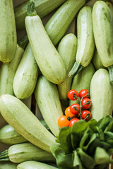 Organic zucchini and tomato. Fresh farm products.
