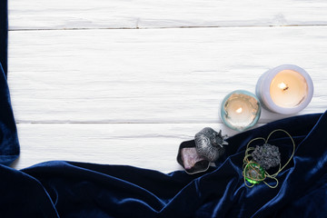 Magic table flat lay background with copy space.