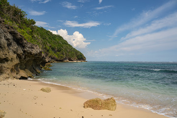 Beautiful deserted island in sea stock photo