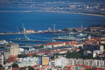 Panoramic view of Almada city and municipality, seen from the Sanctuary of Christ the King, Lisbon, Greater Lisbon, Portugal, summer sunny view