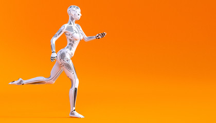 Fototapeta na wymiar Woman robot. Metal droid. Artificial Intelligence.
