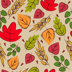 Obraz premium Autumn bright leaves vector seamless pattern