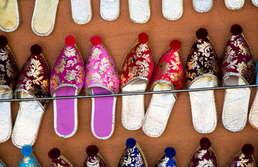 Set of traditional Turkish hand made slippers in bazaar