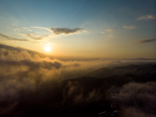 Fototapeta premium Sighnaghi foggy sunrise aerial photo