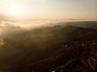 Sighnaghi foggy sunrise aerial photo