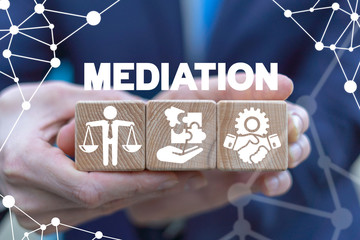 Mediation Negotiation Arbitration Concept. Business Mediate. - obrazy, fototapety, plakaty