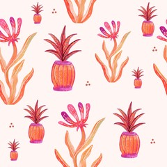 Watercolor illustration. Raster. Stylized plant. Pattern.