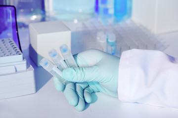Test kit to detect presence of RNA virus in patient samples. RT-PCR kit reagents convert viral RNA...