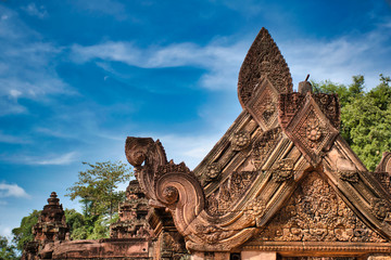 Banteay Srei or Banteay Srey Temple site among the ancient ruins of Angkor Wat Hindu temple complex in Cambodia