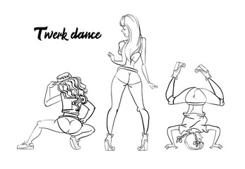 Twerk poster design. Cartoon style girl. Poster for booty dance course or battle. Vector illustration.