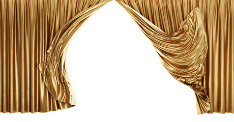 Golden curtains in motion. Clipping path included.