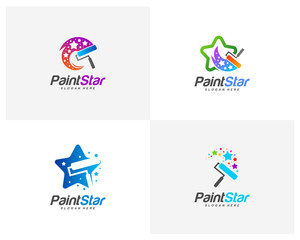 Set of Star paint logo design vector, Creative paint star logo template, Icon symbol