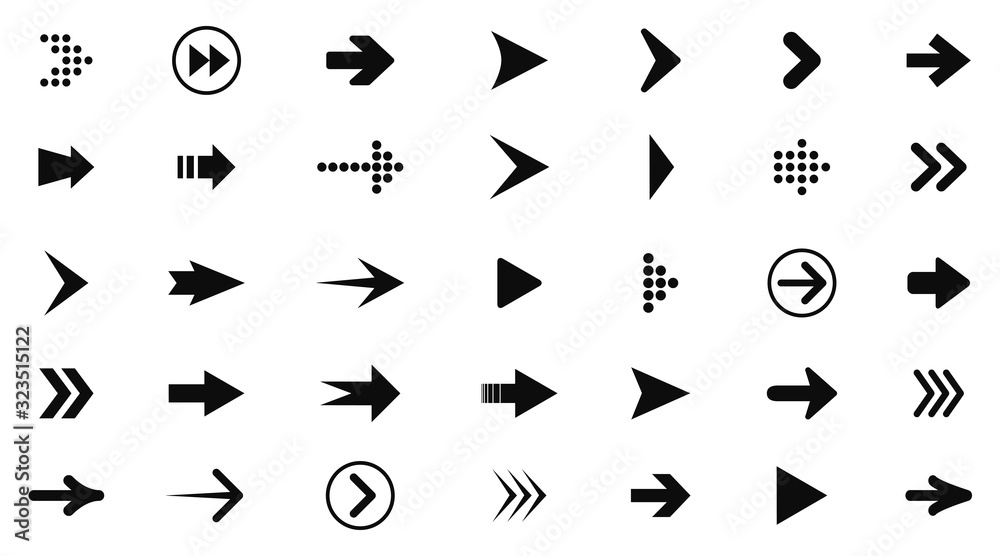 Poster Set arrow icon. Collection different arrows sign. Black vector arrows icons – vector