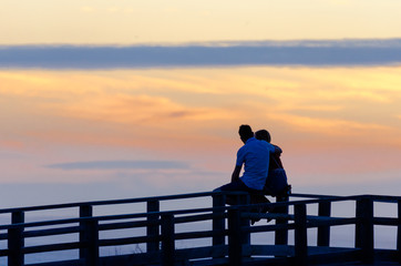 Sunset at Carvoeiro beach in Lagoa, Algarve region, Portugal. Romantic