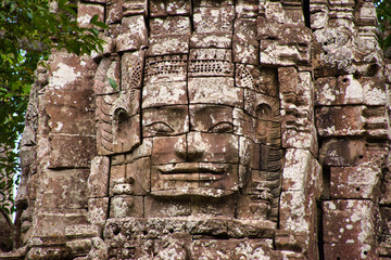 Preah Khan Temple site among the ancient ruins of Angkor Wat Hindu temple complex in Cambodia